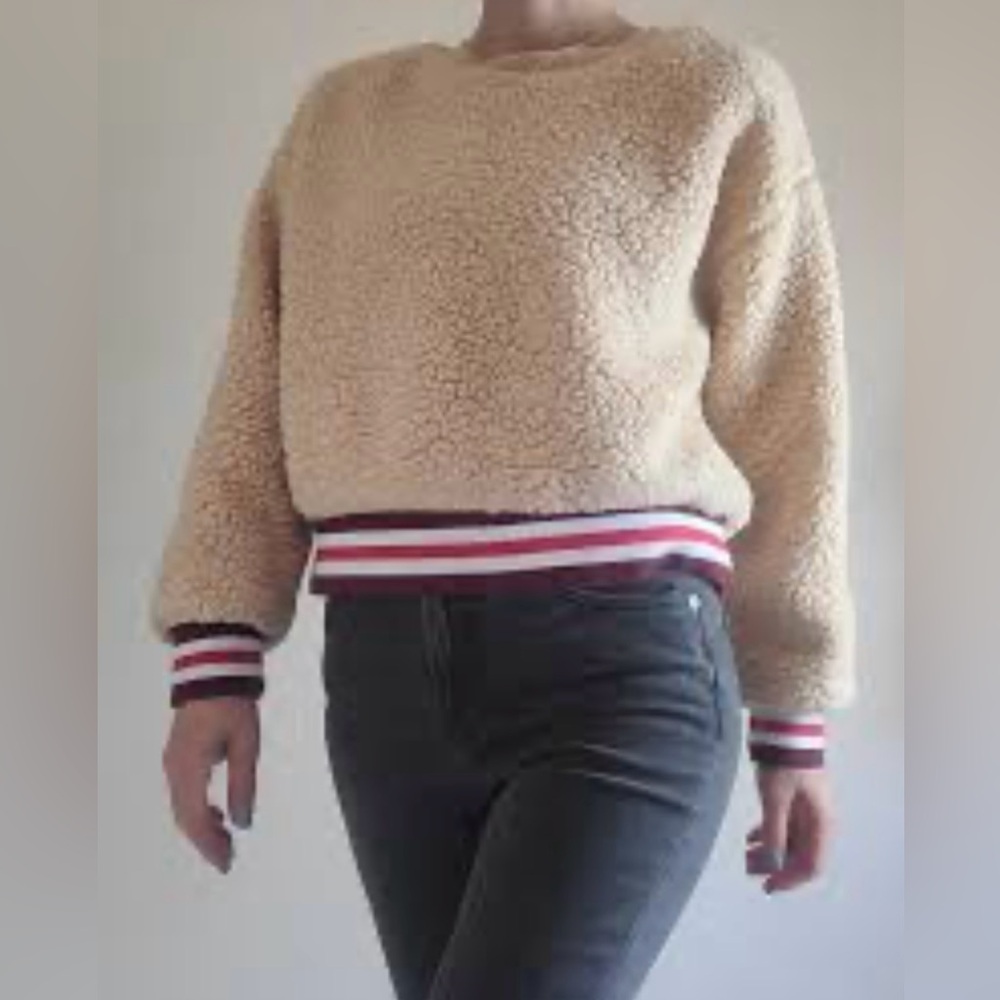 Y2K Joe Boxer Sherpa Teddy Pullover Crewneck Sweatshirt retro striped hem 1X